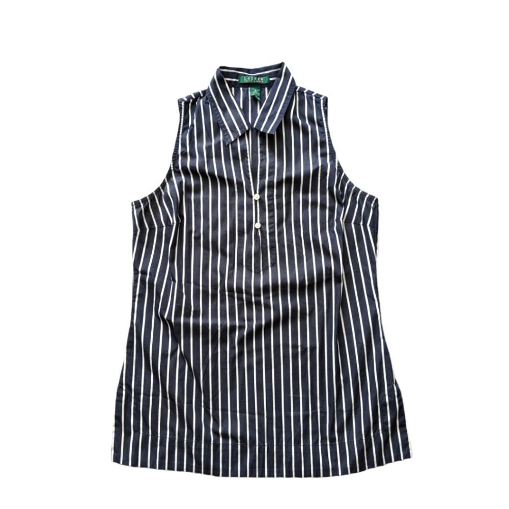 Ralph Lauren Sleeveless Collar Striped Top Shirt Size Small